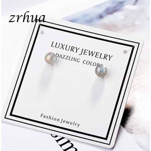 ZRHUA Fashion Earring With Stone White/Pink Crystal Classic Round Silver Color Ladies Stud Earrings Jewelry Pendientes for Women