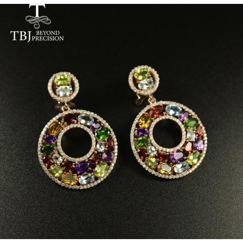 Tbj Big luxury Party Gemstone Earring,20ct Multi colorful gemstone c earring 925 sterling silver rose gold fine jewelry women