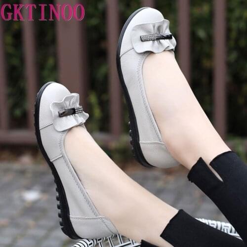 GKTINOO Fashion shoes Women Flats Round Toe Genuine Leather Womens shoes Metal Decoration Flat Casual Shoes Woman Large Size