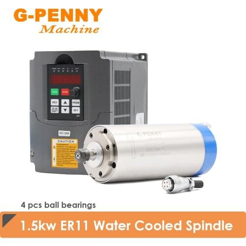1.5KW ER11 Water Cooled Spindle motor 220v/380v 80*200mm 4 pcs Bearing & 1.5KW Huanyang Inverter / VFD & 80mm Spindle Bracket