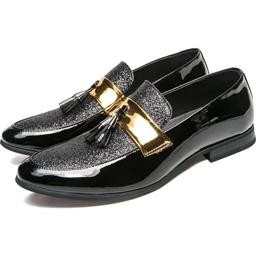 2019 Hot Sale Men Flat Black Golden Formal Patchwork Shoe PU Leather Casual Men Shoes For Man Dress Shoes 2018 New