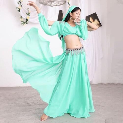 2021 New 5573 Belly Dance Dress Women Open Arm Tops with Head wear Latin Dance Dress Performance Modern Dancing Dress