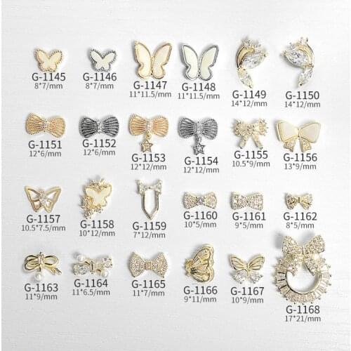 5pcs Nail Art Butterflys Bowknots Alloy With Zircon Rhinestones For Nail Tips Decorations
