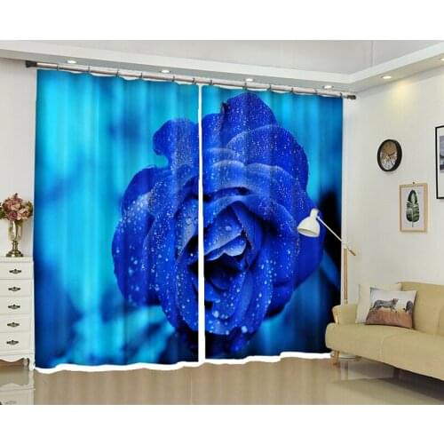 Blue rose 3D Window Curtain Luxury Sunshade Living Room wedding Bedroom Handle Drapes Rideaux Cortina Customized size pillowcase