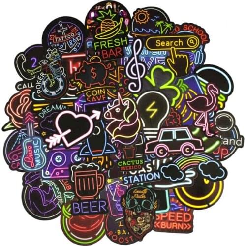 50pcs Not repeat Neon Light Sticker Anime Cute Decals Stickers Gifts for Children to Laptop Bicycle Guitar Fridge Suitcase Car