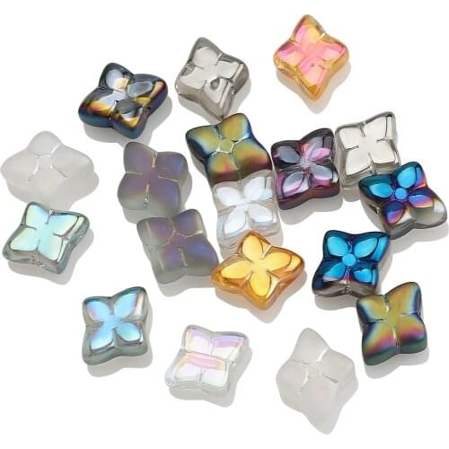 50Pcs Crystal Cross Pendant Rhombus Flower Shape 10MM Plated Glass Stone Beads Charm For DIY Making Jewelry Necklace Earing