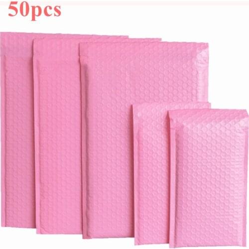 50Pcs Poly Bubble Envelope Pink Mail Packaging Bags Waterproof and Pressure Proof Self Seal Internet Shipping Packages Bag