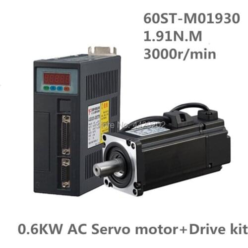 60ST-M01930 220V 600W 3000RPM AC Servo motor 1.91N.M. Single-Phase ac servomotor drive permanent magnet Matched Driver AASD-15A