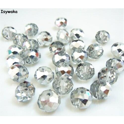 Isywaka Half Silver Color 8*10mm 70pcs Rondelle Austria faceted Crystal Glass Beads Loose Spacer Round Beads for Jewelry Making