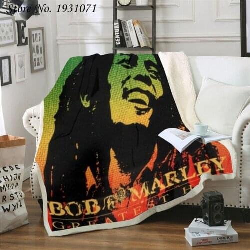 Bob Marley Reggae Singer 3D Print Throw Plush Sherpa Blanket Thin Quilt Sofa Chair Bedding Supply Adults Kids 04