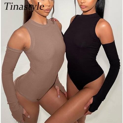 Tinastyle Black Long Sleeve Sexy Bodysuit Women One Piece Bodycon Spring Bodysuits Summer Body Tops Female Streetwear Skinny Top