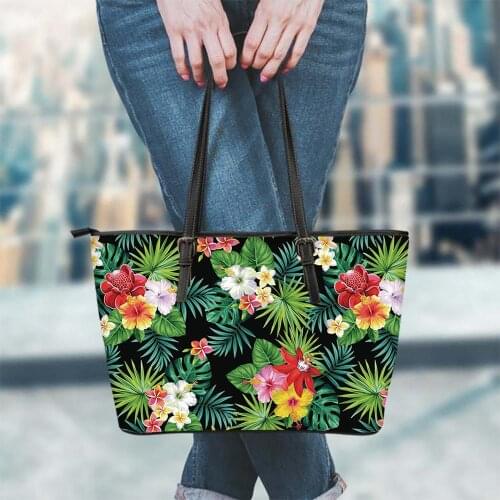 FORUDESIGNS 2019 Fashion PU Handbag Womens Hibiscus Hawaiian Flower Tropical Print Shoulder Bag Female Storage Bag Shopper Bags