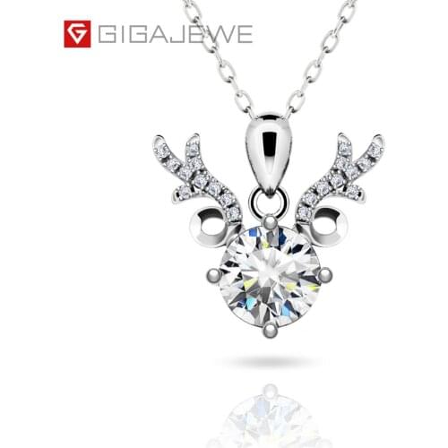 GIGAJEWE 2.0ct 8.0mm Round Cut EF VVS1 Moissanite 18K White Gold Plated 925 Silver Diamond Test Passed Necklace Girlfriend Gift