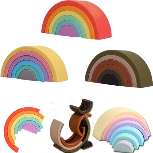 Baby Early Education Toy 6PCS/SET Rainbow Edible Silicone Jenga Children Cognitive Color Learning Items Baby Teether Growth gift