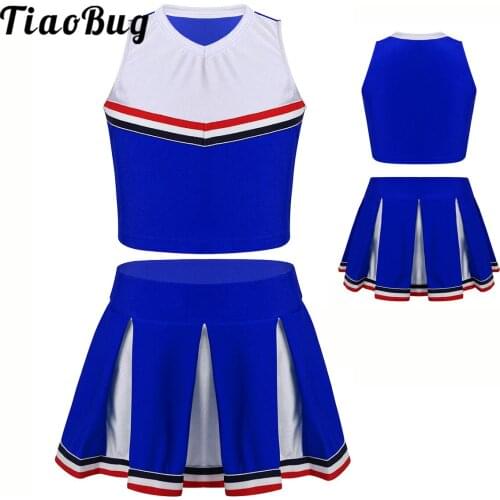 Girls Cheerleader Costume Outfit Kids Carnival Party Halloween Cosplay Dress Up Clothes Top Vest with Pleated Skirt