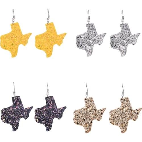 Texas Map Leather Earrings Fashion New Ladies Color Glitter Sequin Leather Earrings Jewelry Gifts Wholesale