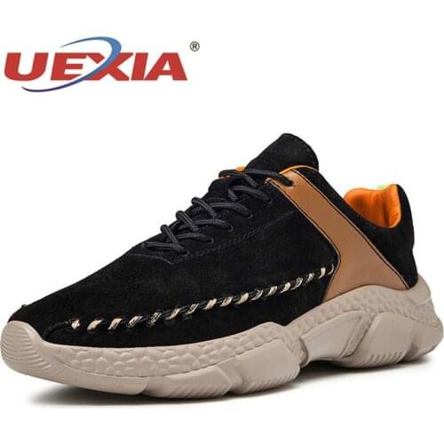 UEXIA Autumn Mens Shoes Outdoor Sneakers High Quality Cow Suede Men Casual Shoes Handmade Men Loafers Flat Shoes Big Size 39-47