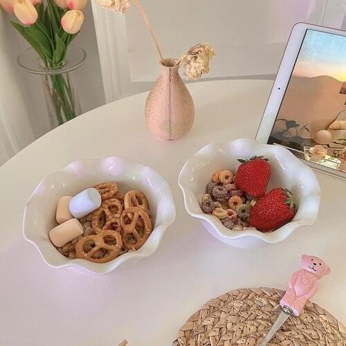 Girls heart lace white salad bowl exquisite one-person rice bowl tableware ceramic bowl curling artistic feeling