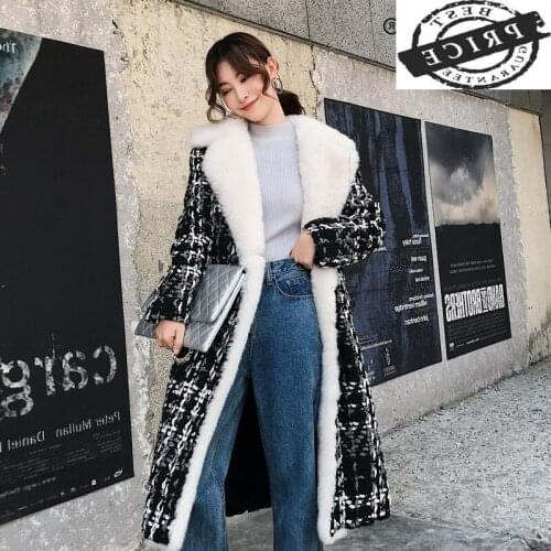 Jacket Winter Female Real Rabbit Fur Coat Women Clothes 2021 Korean Thick Wool Liner Jackets with Wool Fur Collar CF0a