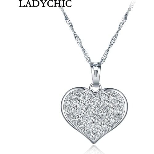 LADYCHIC Classic Heart Shape Silver Color Pendant Necklaces for Women Luxury Sparkling Fashion Jewelry Christmas Gifts LN1004