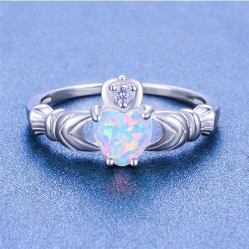 Minimalist Female Small Heart Opal Ring Vintage 925 Sterling Silver Wedding Ring Fashion Promise Engagement Rings For Women
