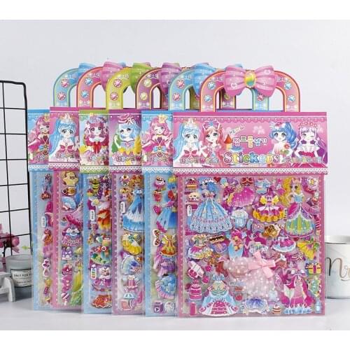 Cartoon portable double layer lace dress princess dress up bubble sticker girl child sticker portable sticker sticker reward