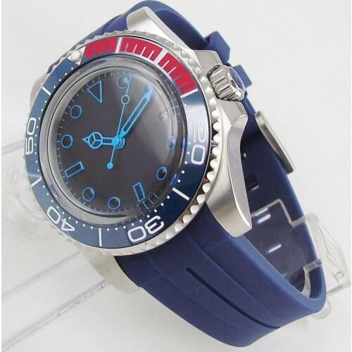 40MM Black Sterile Dial Sapphire Glass PVD Coated Ceramic Bezel Rubber Date MIYOTA 8215 Movement Automatic Mens Watch