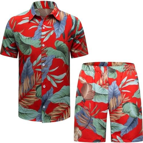 New Design Summer Mens Flowers Digital Printing Button Shirts Fashion Beach Suits