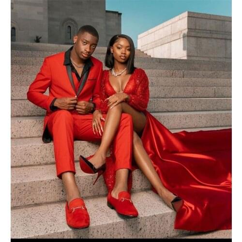2021 Summer 3 Pieces Red Men Suits Jacket+Pant+Vest Custom Made Handsome Wedding Suits Formal Party Suit