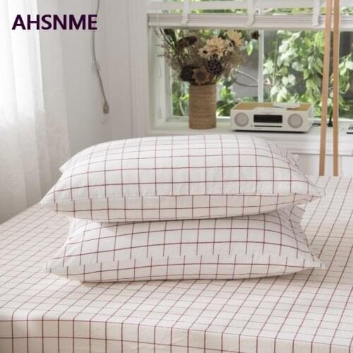 AHSNME 100% Cotton White plus red plaid Pillowcase Special Wrinkle Craft Super Soft Summer Fall Simple Sleep pillowcase 50x75cm