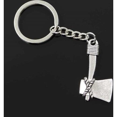 New Fashion Men 30mm Keychain DIY Metal Holder Chain Vintage Axe Ax 41x21mm Silver Color Pendant Gift