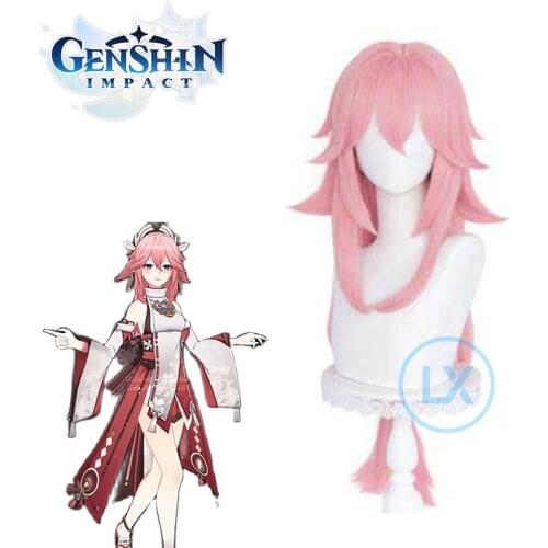 Game Genshin Impact Yae Cosplay Women 85cm Long Pink Wig Cosplay Anime Cosplay Wigs Heat Resistant Synthetic Wigs Hair Halloween