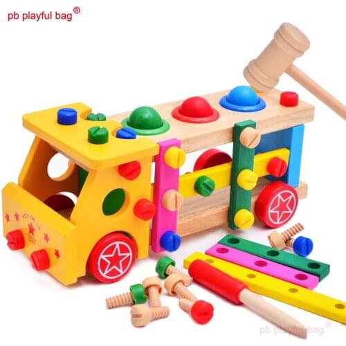 PB Playful bag Wooden assembled Multifunction knock the ball screw Building block car puzzle toys interaction DIY gifts UG31