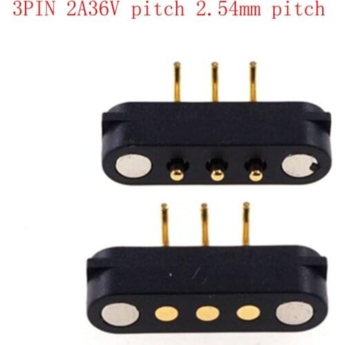 10 Pair Magnet Spring Loaded Pogo pin connector 3pin Pitch2.54 mm through holes PCB Mount male female2A36V DC Power Charge Probe