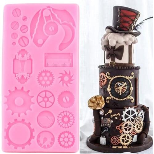 Industrial Steampunk Clock Gear Silicone Mold Fondant Molds Chocolate Cake Decorating Tools Cupcake Topper Candy Clay Moulds