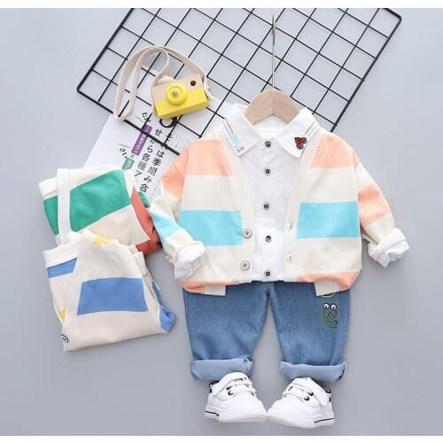 New Sport Spring Children Boys Girls Cotton Clothing Baby Strips Hoodies Coat Shirt Pants 3Pcs/Sets Fashion Toddler Tracksuit