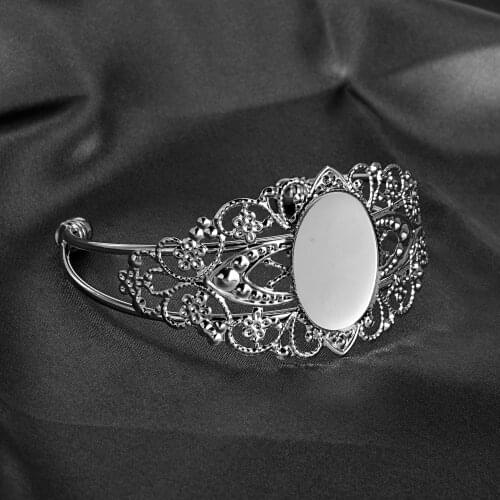 1pc Fit 18*25mm Glass Cabochon Vintage Black Bazel Blank Bracelet Bangle with DIY Bracelet Bangle Jewelry Making