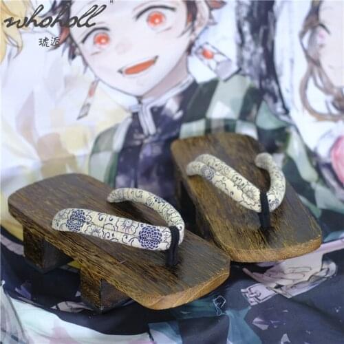 WHOHOLL Geta Japanese Wooden Clogs Man Women Indoor Slippers High Platform Sandals Anime Cartoon Cosplay Shoes