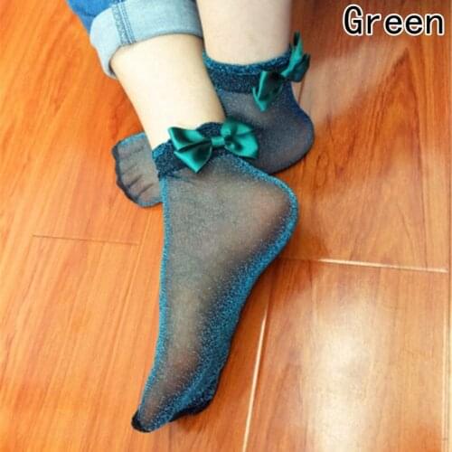 Bright Mesh Socks Shiny Crystal Footwear Lolita Girls Bowknot Sexy Socks Cosplay Ribbon Cute Sock Transparent Clubwear Sox