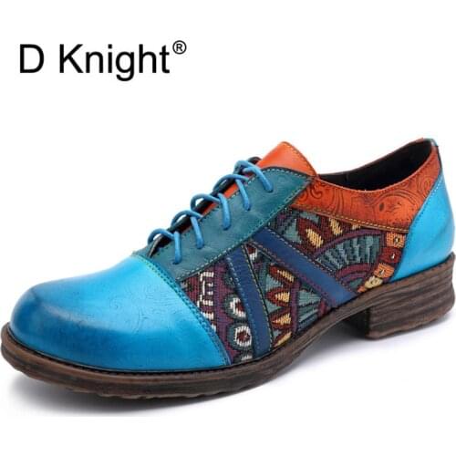 Genuine Leather Womens Flat Platform Shoes Lace-up Blue Oxfords Round Toe Creepers Women 2019 Summer Spring Womens Brogue Shoe