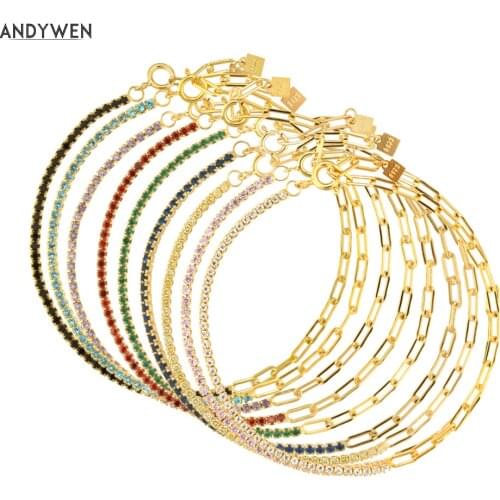 ANDYWEN 925 Sterling Silver Rainbow Zircon Chain Bracelet 2021 Women Fashion Fine Jewelry Rock Punk Colorful Colorful CZ Gift