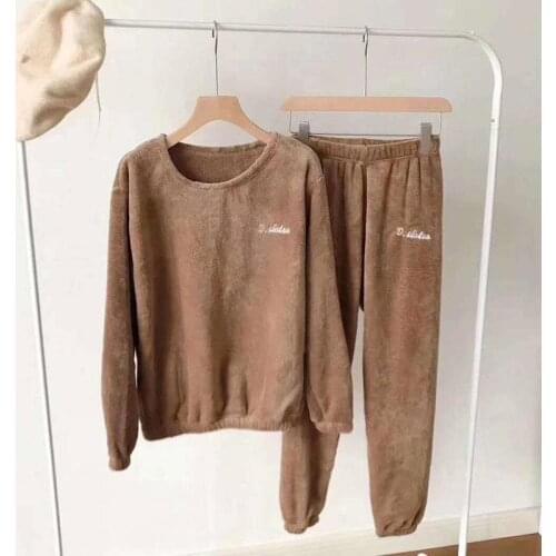 Women Pajamas Set Winter Warm Flannel Pajamas Homewear Thick Female Sleepwear Plush Pyjamas Suit Sweatshirt Hoodies Color