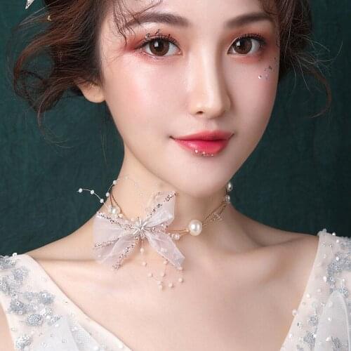 Women Chiffon Pearl Choker Necklace Basic Pearl Choker Wedding Bridesmaid Gift Choker Pearl Jewelry for Women and Girls HSJ88