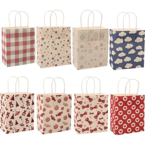 20pcs Fashionable Kraft Paper Gift Bag with Handle Shopping Bags Christmas Brown Packing Bag