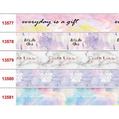 16mm-75mm Gradient Color Series Printed Grosgrain/Elastic Ribbon English Words DIY Birthday Party Decor 50yards/roll