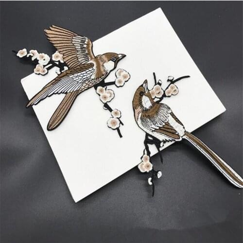 2pairs/4pc sparrow pair birds Plum blossom lace patch clothes stickers affixed embroidered applique small patches diy accessory
