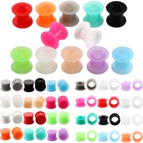 24pcs/lot Silicone Flexible Double Flared Ear Flesh Tunnel Plugs Mixed Colors Earlet Gauges Expander Stretcher Piercing Jewelry