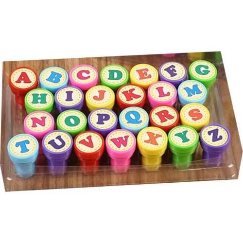 26 Pcs Alphabets Round Stamp Seal Self Inking Scrapbooking Plate Ink Pad Stamper P31B