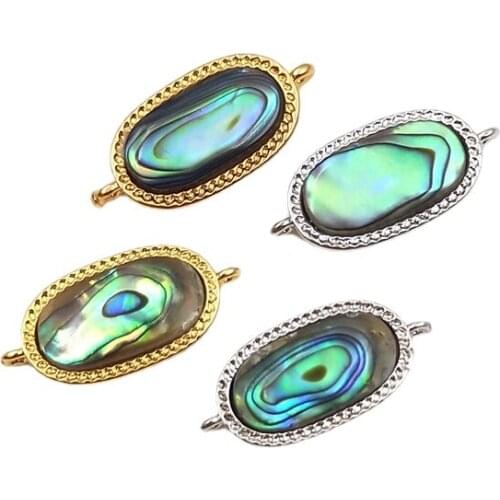 3pcs Natural Fashion Silver Gold Plated Oval Abalone Shell Pendant Paua Shell Fancy For Women Jewelry For Necklace Bangle Making