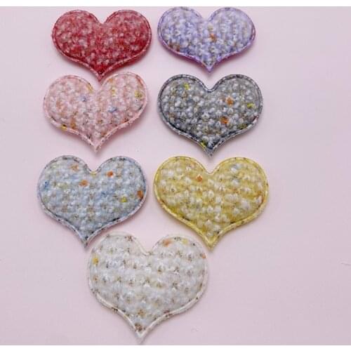 30Pcs/Lot 4.3*3.8cm Little Fragrance Heart Padded Appliques For Craft Clothes Sewing Supplies DIY Hair Clip Accessories